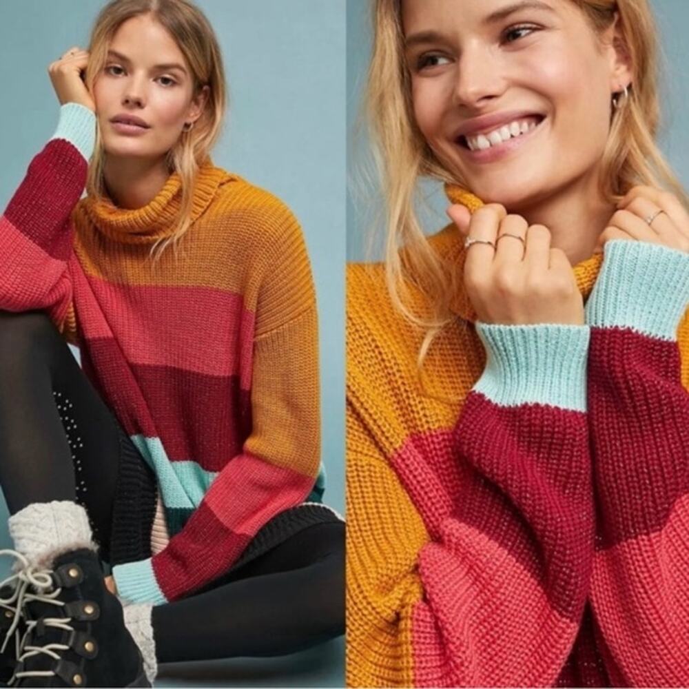 NEW Farm Rio Anthropologie Stripe Turtleneck Sweater